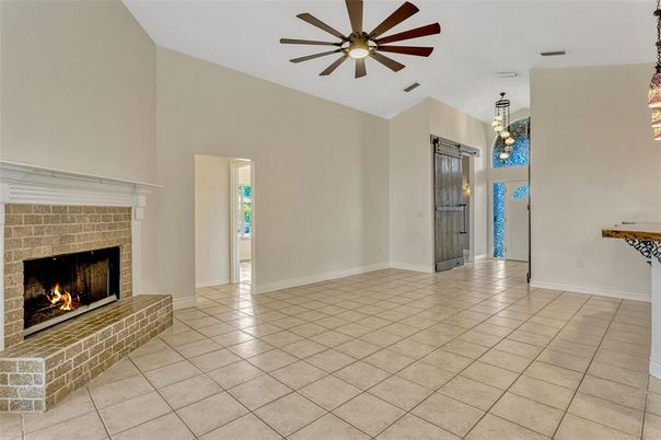 Empty room, Fireplace, Interior, Pendant Lights