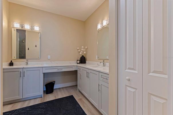Bathroom, Dual Sink Vanities, Interior, Wood Texture Flooring