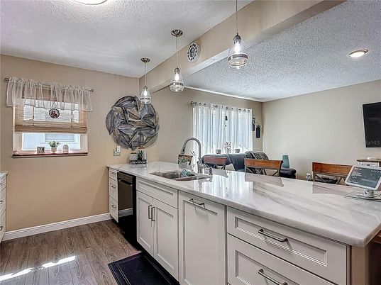 Interior, Kitchen, Pendant Lights, Recessed Lighting, Wood Texture Flooring