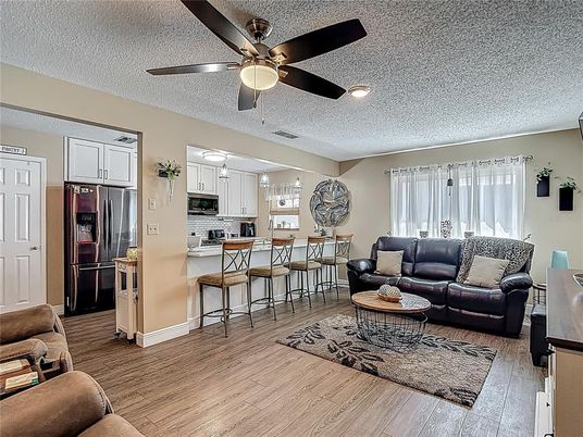 Interior, Kitchen, Living room, Recessed Lighting, Wood Texture Flooring