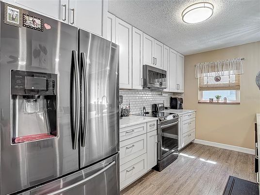 Interior, Kitchen, Stainless Steel Appliances, Wood Texture Flooring