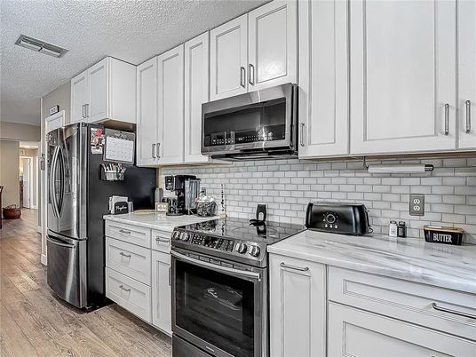Interior, Kitchen, Stainless Steel Appliances, Wood Texture Flooring