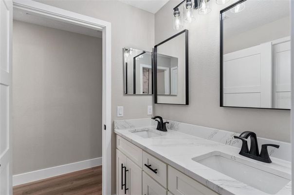 Bathroom, Dual Sink Vanities, Interior, Wood Texture Flooring