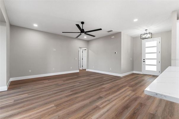Empty room, Interior, Recessed Lighting, Wood Texture Flooring