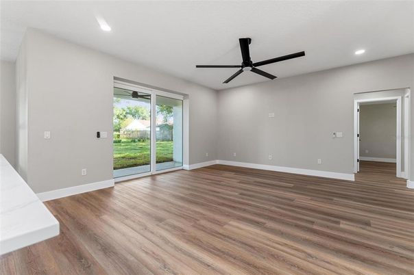 Empty room, Interior, Recessed Lighting, Wood Texture Flooring