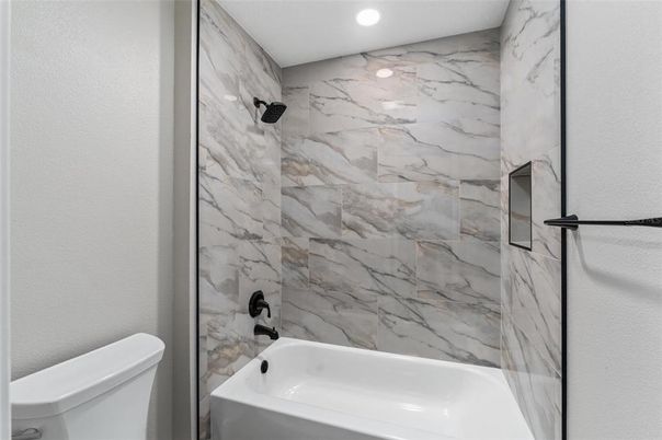 Bathroom, Interior, Marble Walls, Recessed Lighting