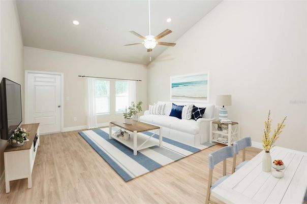 Interior, Living room, Recessed Lighting, Wood Texture Flooring