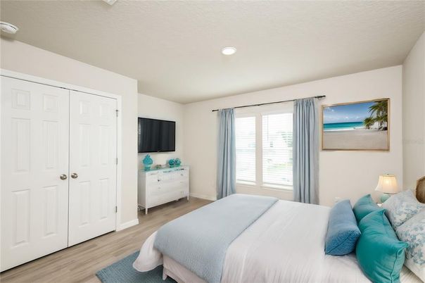 Bedroom, Interior, Recessed Lighting, Wood Texture Flooring