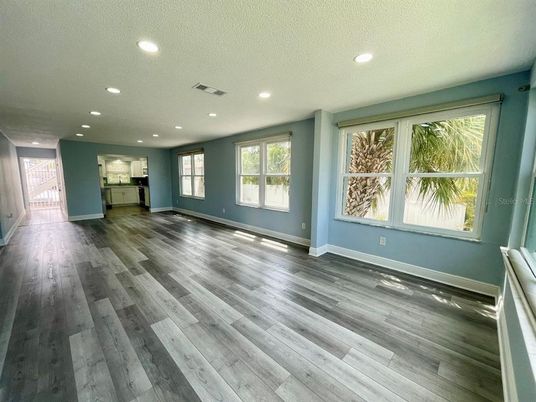 Empty room, Interior, Recessed Lighting, Wood Texture Flooring