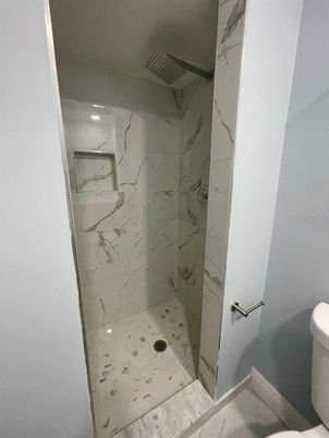 Bathroom, Glass Shower, Interior, Marble Walls, Recessed Lighting