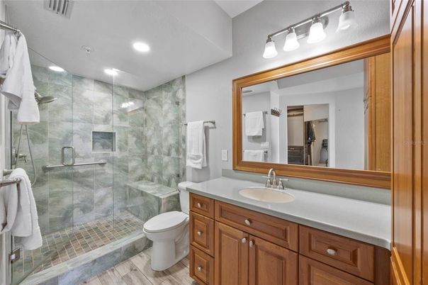 Bathroom, Glass Shower, Interior, Recessed Lighting