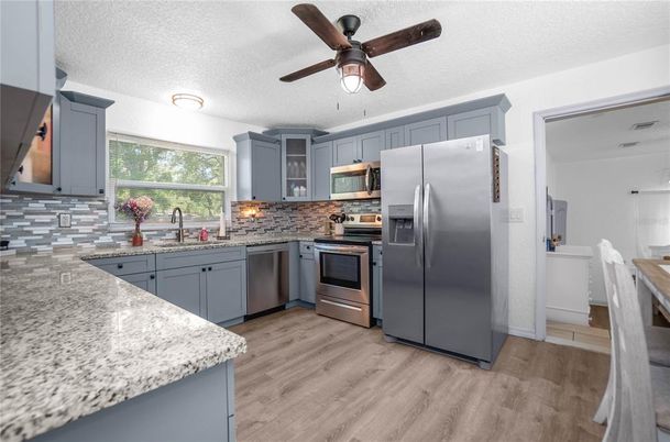 Interior, Kitchen, Stainless Steel Appliances, Wood Texture Flooring