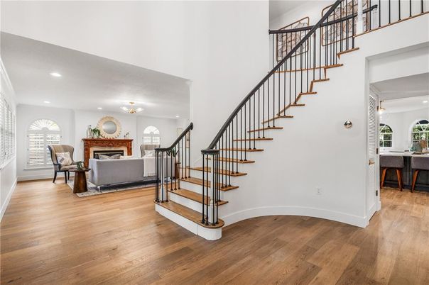 Fireplace, Interior, Recessed Lighting, Wood Texture Flooring