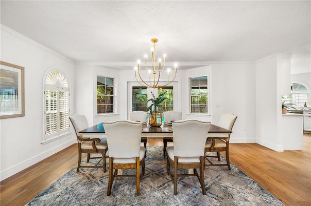 Chandelier, Dining room, Interior, Wood Texture Flooring