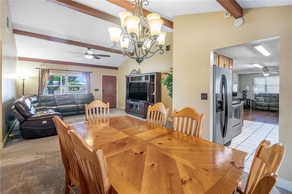 Chandelier, Dining room, Interior, Kitchen, Living room, Wooden Beams