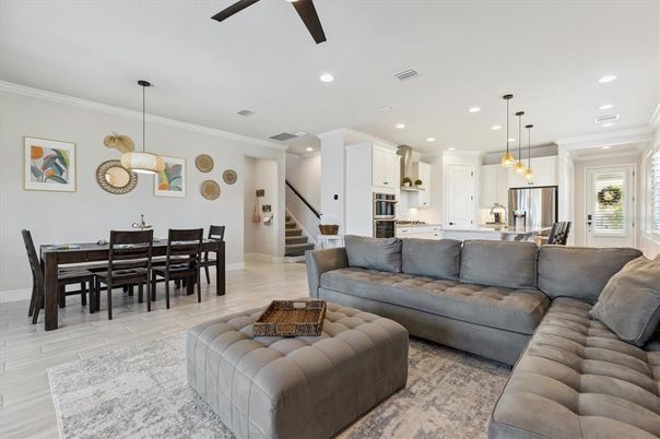 Dining room, Interior, Kitchen, Living room, Pendant Lights, Recessed Lighting, Stainless Steel Appliances