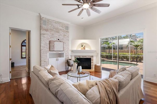 Fireplace, Interior, Living room, Stone Walls, Wood Texture Flooring