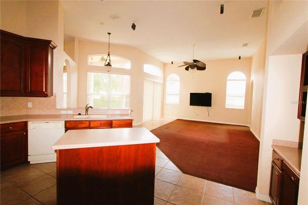 Interior, Kitchen, Pendant Lights, Wood Texture Flooring