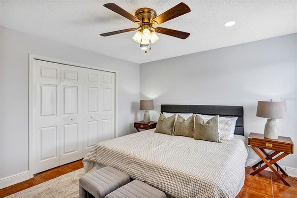 Bedroom, Interior, Recessed Lighting, Wood Texture Flooring