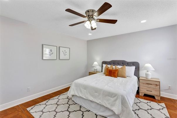 Bedroom, Interior, Recessed Lighting, Wood Texture Flooring
