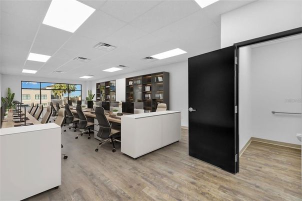 Home Office, Interior, Recessed Lighting, Wood Texture Flooring