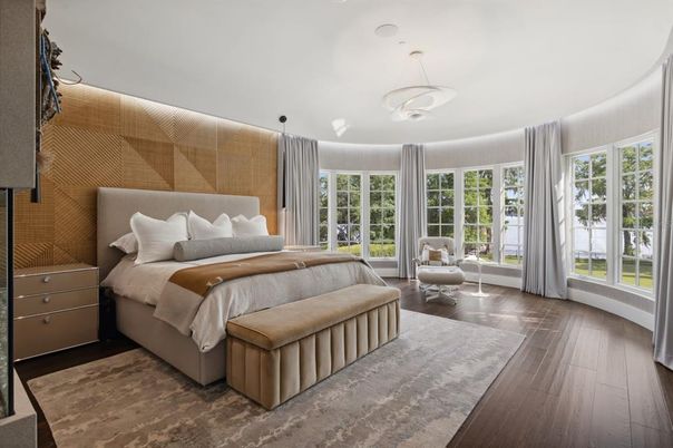 Bedroom, Interior, Pendant Lights, Wood Texture Flooring