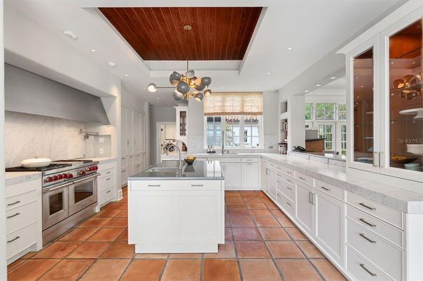 Interior, Kitchen, Pendant Lights, Recessed Lighting, Stainless Steel Appliances, Wooden Ceilings