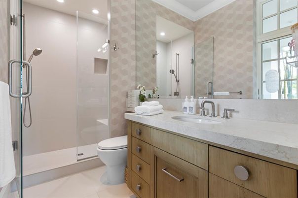 Bathroom, Glass Shower, Interior, Recessed Lighting