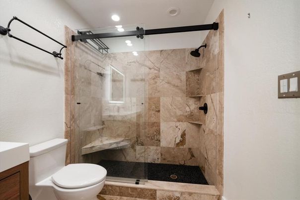 Bathroom, Glass Shower, Interior, Recessed Lighting