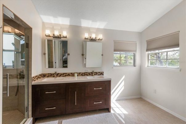 Bathroom, Dual Sink Vanities, Glass Shower, Interior