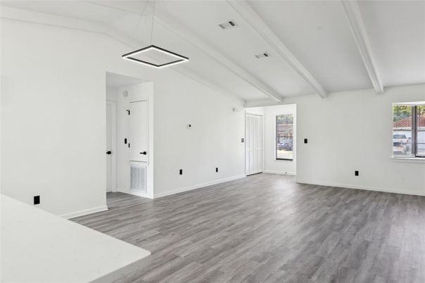 Empty room, Interior, Pendant Lights, Wood Texture Flooring