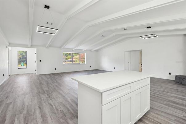 Empty room, Interior, Pendant Lights, Wood Texture Flooring