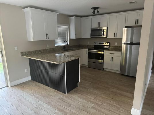 Interior, Kitchen, Stainless Steel Appliances, Wood Texture Flooring