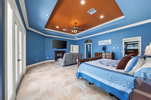 Bedroom, Fireplace, Interior, Living room, Recessed Lighting