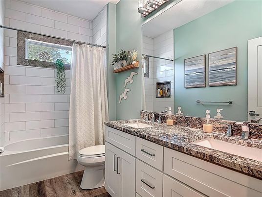 Bathroom, Dual Sink Vanities, Interior, Wood Texture Flooring