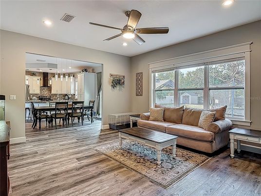 Dining room, Interior, Kitchen, Living room, Pendant Lights, Recessed Lighting, Wood Texture Flooring