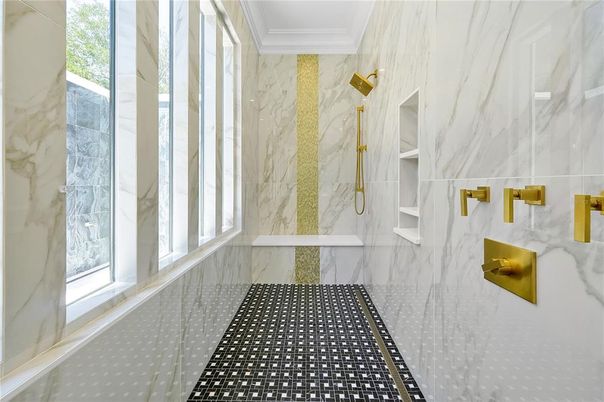 Bathroom, Interior, Marble Walls, Recessed Lighting