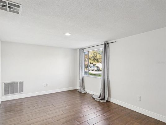 Empty room, Interior, Recessed Lighting, Wood Texture Flooring