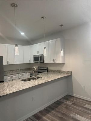 Interior, Kitchen, Pendant Lights, Recessed Lighting, Wood Texture Flooring