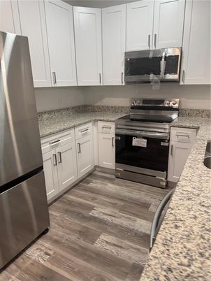 Interior, Kitchen, Stainless Steel Appliances, Wood Texture Flooring
