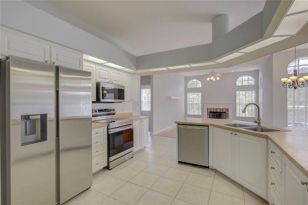 Chandelier, Interior, Kitchen, Stainless Steel Appliances