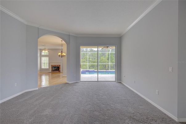 Chandelier, Empty room, Fireplace, Interior, Pendant Lights