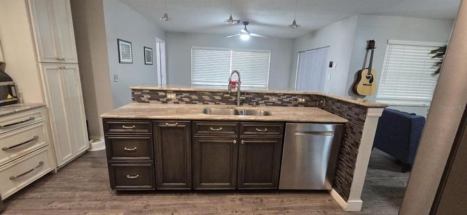 Interior, Kitchen, Pendant Lights, Stainless Steel Appliances, Wood Texture Flooring