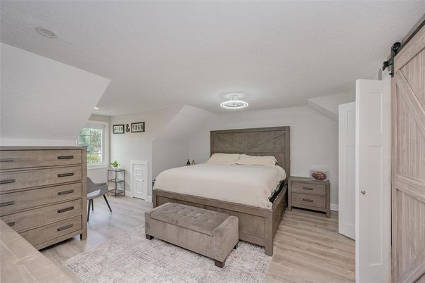 Bedroom, Interior, Recessed Lighting, Wood Texture Flooring