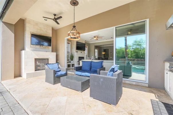Exterior, Fireplace, Interior, Living room, Pendant Lights