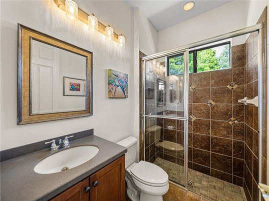 Bathroom, Glass Shower, Interior, Recessed Lighting