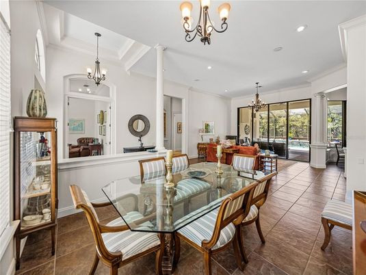 Chandelier, Dining room, Interior, Living room, Recessed Lighting