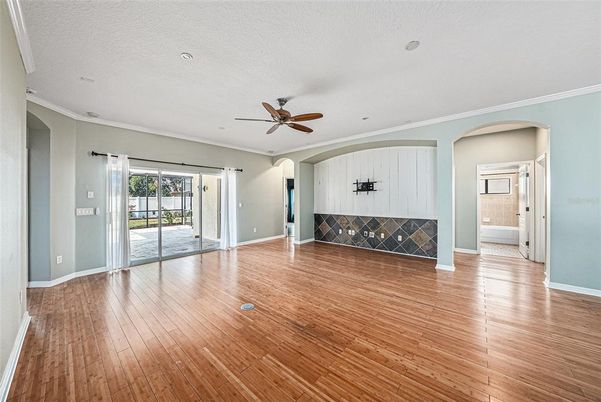 Empty room, Interior, Recessed Lighting, Wood Texture Flooring