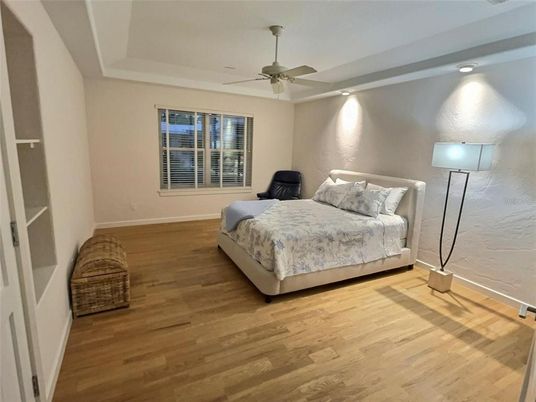 Bedroom, Interior, Recessed Lighting, Wood Texture Flooring