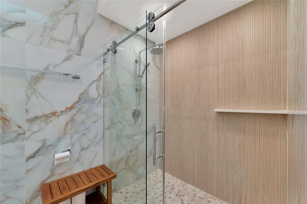 Bathroom, Glass Shower, Interior, Marble Walls